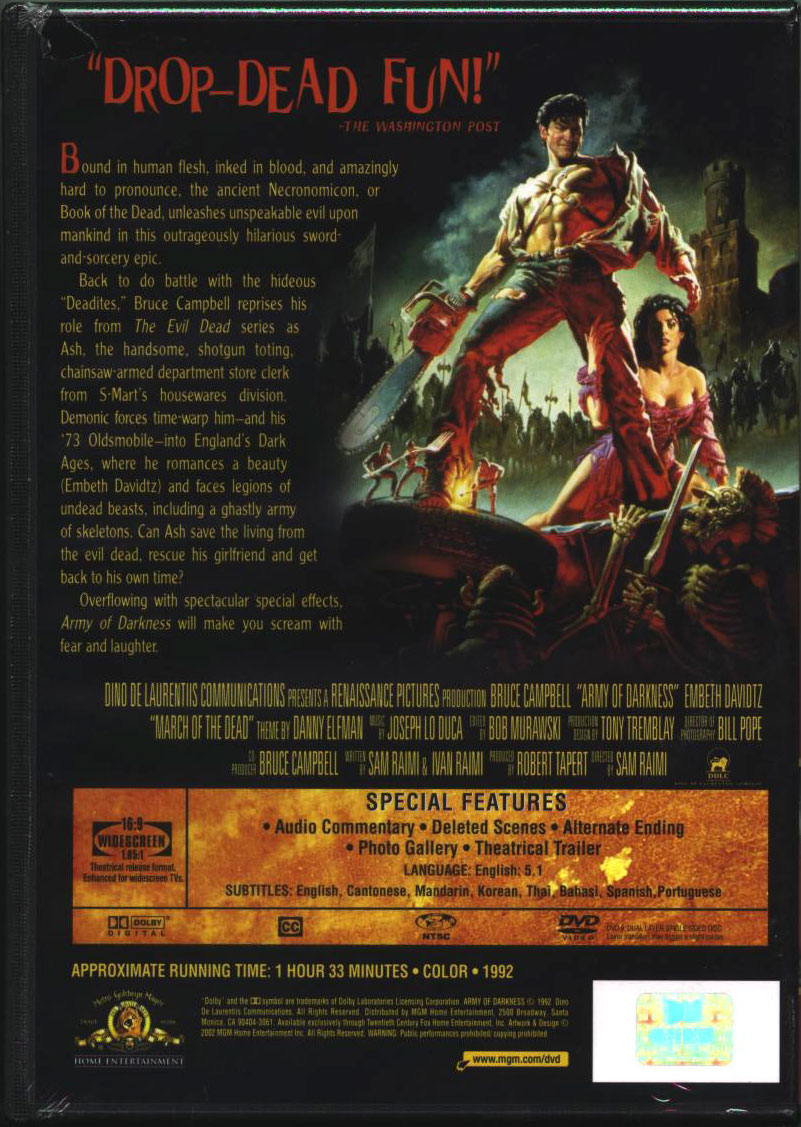 DVD: ARMY OF DARKNESS (Region 3 - Hong Kong, MGM, 2002)